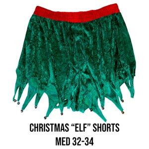 Holiday Time Christmas Elf Red and Green velvet Shorts with bells Medium